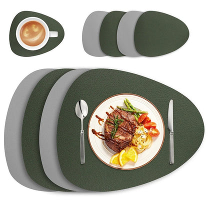 Reversible Faux Leather Table Mats 4 or 8 Pack Wipeable Heat Resistant Non-Slip for Kitchen Dining Room Everyday Meals Family Dinner