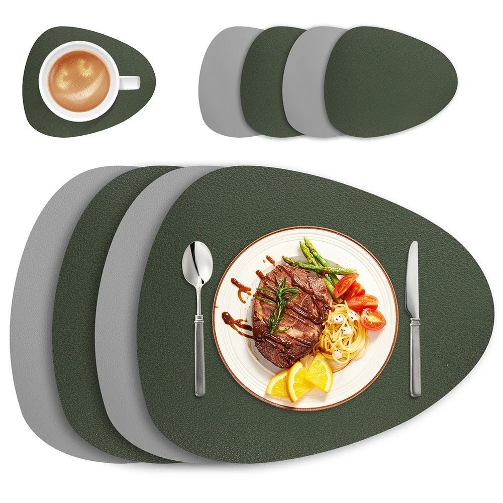 Reversible Faux Leather Table Mats 4 or 8 Pack Wipeable Heat Resistant Non-Slip for Kitchen Dining Room Everyday Meals Family Dinner