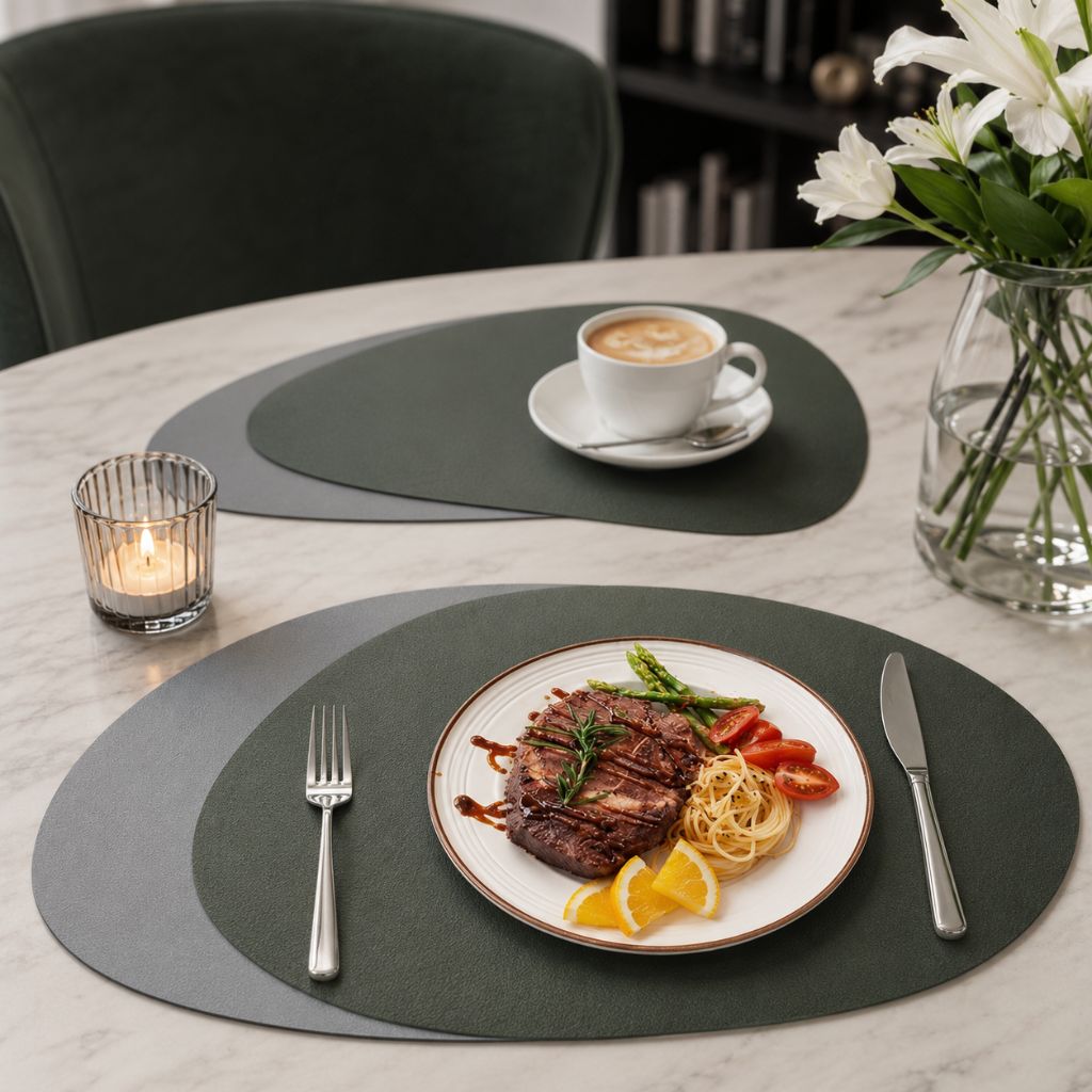 Reversible Faux Leather Table Mats 4 or 8 Pack Wipeable Heat Resistant Non-Slip for Kitchen Dining Room Everyday Meals Family Dinner