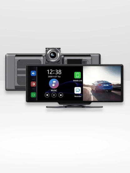 10.26-Inch Touchscreen CarPlay Display with Built-In Dash Cam for iPhone & Android | Wireless Bluetooth GPS Navigation Screen | HD Front