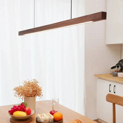 LED Wood Dining Room Fixture 47-Inch Linear Hanging Light Adjustable Height Island Chandelier Natural Pine Kitchen Suspended Lighting Modern