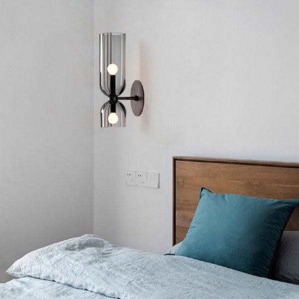 Glass & Iron Wall Sconce - Vintage-Inspired Dual-Light Fixture for Hallway, Bedroom & Dining Room - Hardwired Design with E12 Candelabra