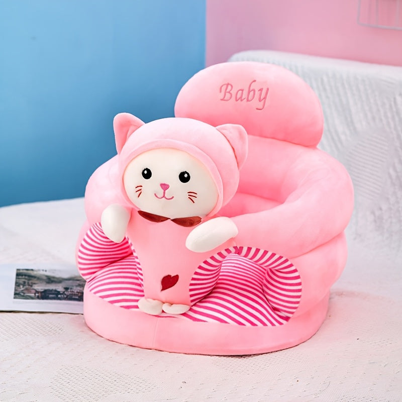 Plush Baby Support Seat with Animal Design for Learning to Sit | Soft Cushioned First Sitting Chair for Infants & Toddlers | Cute Yellow