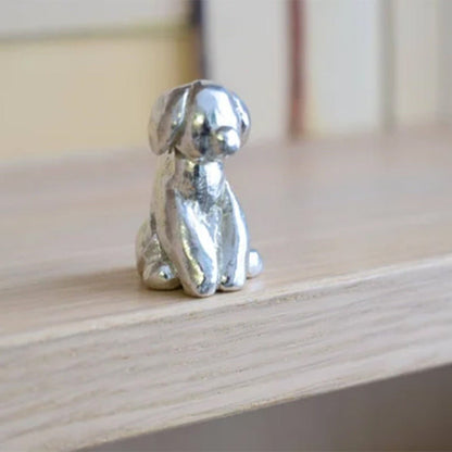 Metal Canine Figurine Silver Glossy Finish Shelf Accent Home Décor Minimalist Interior Piece Bookcase Display Ornament Animal Sculpture Cont