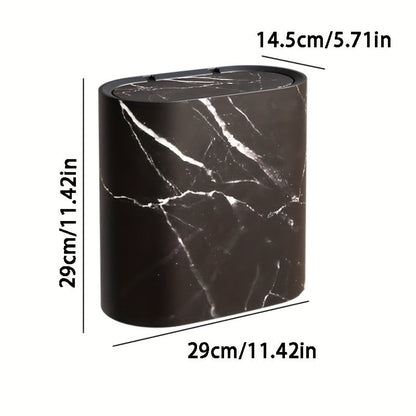 Waste Basket with Hinged Lid for Small Spaces – Oval Desktop Garbage Can for Bathroom, Bedroom, Office & Vanity