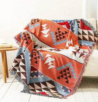 Jacquard Woven Accent Blanket with Fringe for Couch Bed Chair 51x63 in 63x87 in Multicolor Cotton Poly Blend Bohemian Home Decor