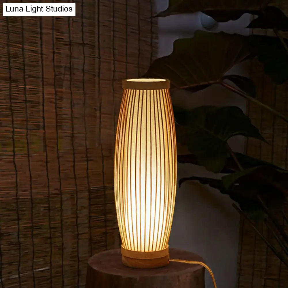 Oriental Woven Shade Accent Lamp with Natural Finish for Bedroom, Living Room & Home Decor