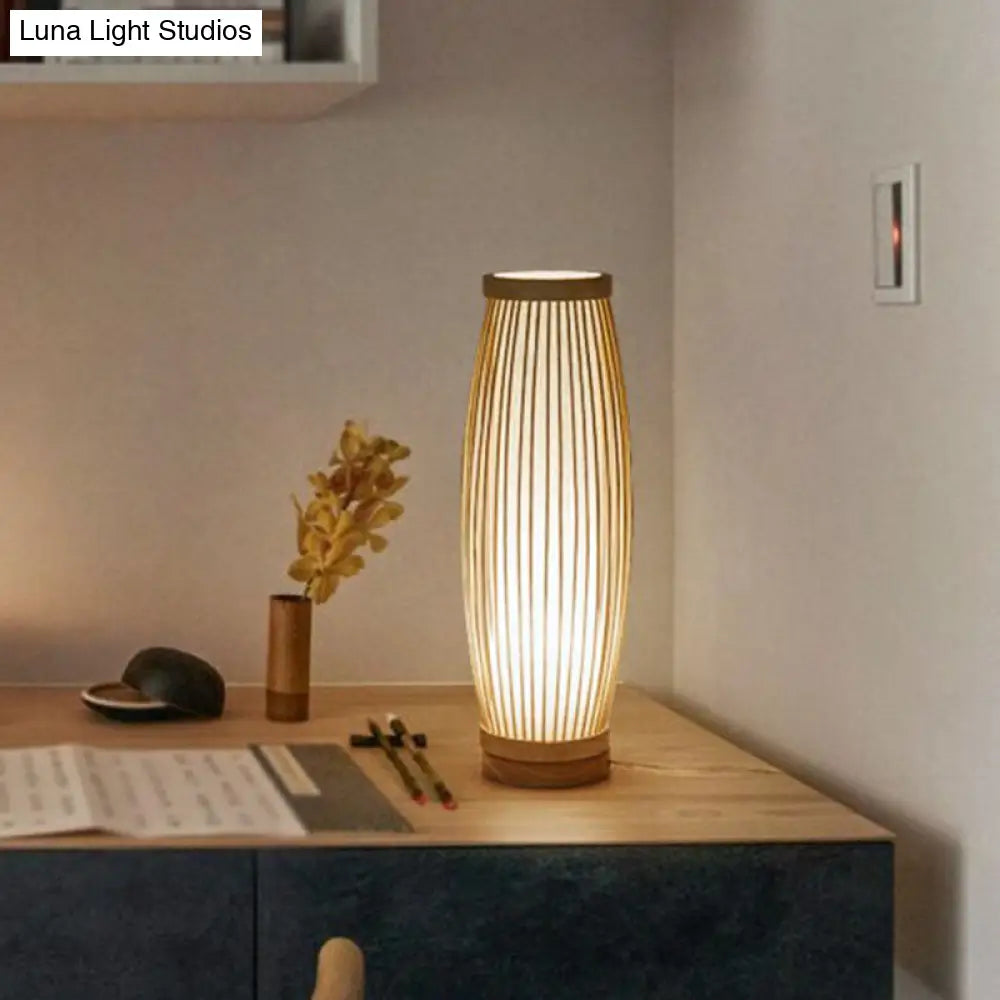 Oriental Woven Shade Accent Lamp with Natural Finish for Bedroom, Living Room & Home Decor
