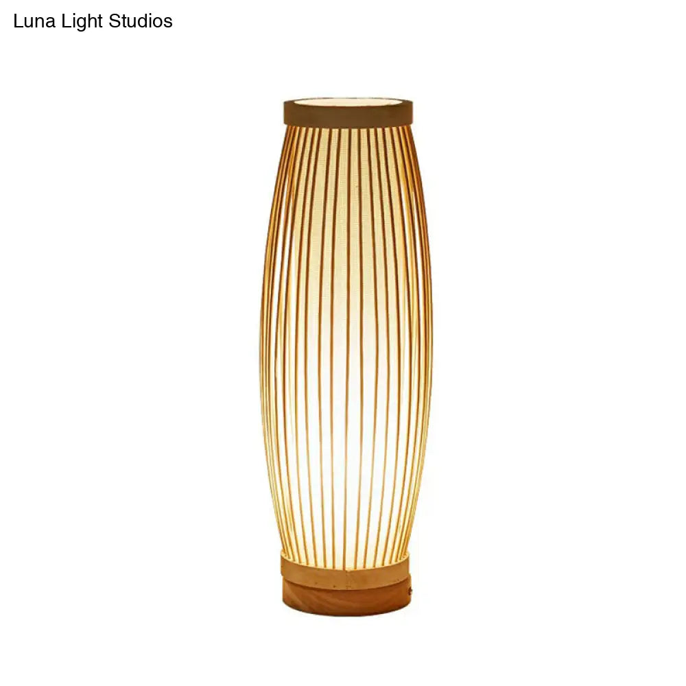 Oriental Woven Shade Accent Lamp with Natural Finish for Bedroom, Living Room & Home Decor