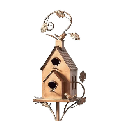 Metal Post-Mounted Bird Nesting House for Backyard Wildlife Habitat | Decorative Freestanding Garden Stake Feeder Station for Songbirds