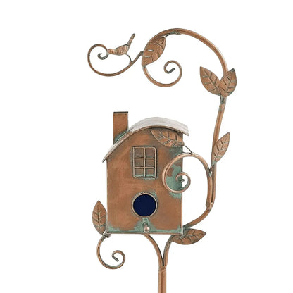 Metal Post-Mounted Bird Nesting House for Backyard Wildlife Habitat | Decorative Freestanding Garden Stake Feeder Station for Songbirds