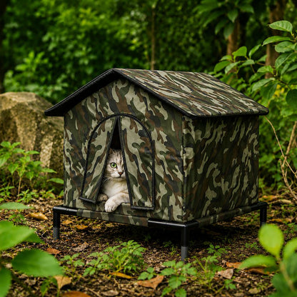 Ortekor Weather-Resistant Outdoor Cat House for Porches & Backyards - Cozy Shelter for Cats & Small Dogs