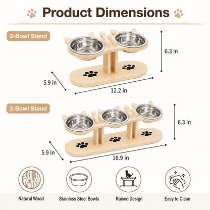 Ortekor Modern Elevated Cat Feeder with Stainless Steel Bowls - Wooden Raised Feeding Station for Cats, Food & Water Bowl Stand for Cleaner Mealtimes