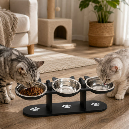 Ortekor Modern Elevated Cat Feeder with Stainless Steel Bowls - Wooden Raised Feeding Station for Cats, Food & Water Bowl Stand for Cleaner Mealtimes