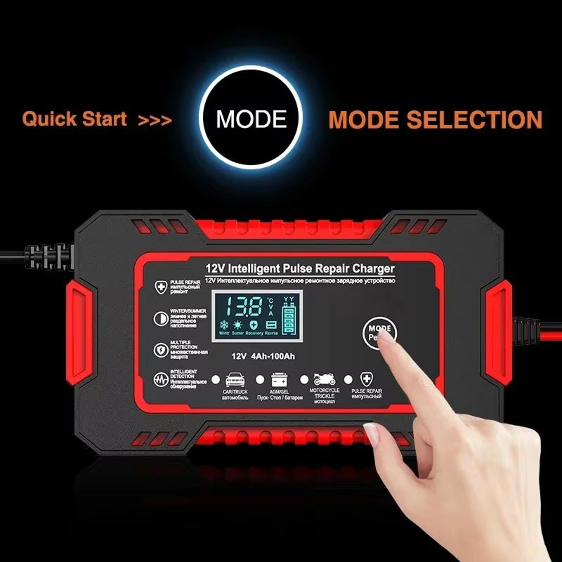12V Smart Automatic Battery Charger with Pulse Repair & Winter Mode for Cars & Motorcycles
