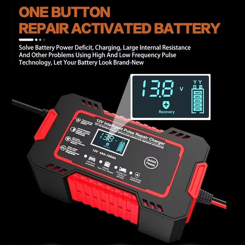 12V Smart Automatic Battery Charger with Pulse Repair & Winter Mode for Cars & Motorcycles