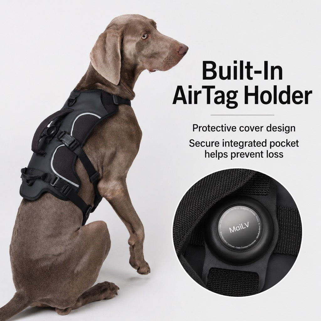 Ortekor AirTag-Compatible Escape-Resistant Dog Harness for Outdoor Walks - Secure Control for Dogs That Pull