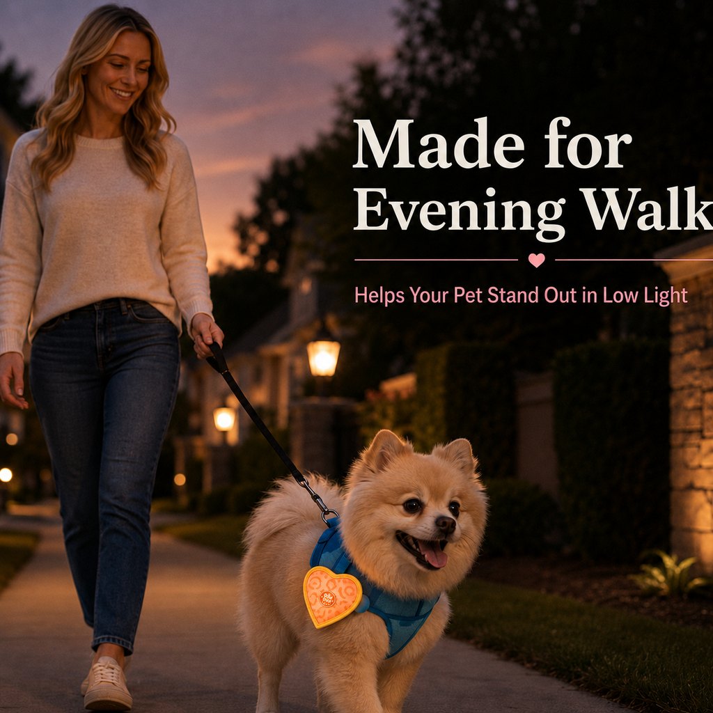 Ortekor Rechargeable Heart Pet Visibility Light for Evening Walks - Soft Wrap-On LED Patch for Collars, Harnesses & Leashes