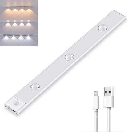 Rechargeable Motion-Sensor LED Under Cabinet Light Bar – 12 in, Dimmable, 3 Color Temps – Wireless Closet & Kitchen Lighting