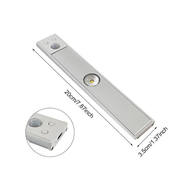 Rechargeable Motion Sensor Under Cabinet Light Bar USB Powered Closet Lighting Stick-On Wireless Stairway Night Light Dimmable Adjustable Co