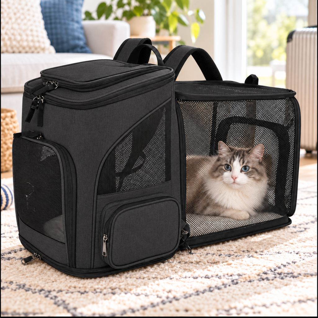 Ortekor Expandable Pet Carrier Backpack for Cats & Small Dogs - Breathable Mesh Travel Backpack with Extra Rest Space for Trips & Vet Visits