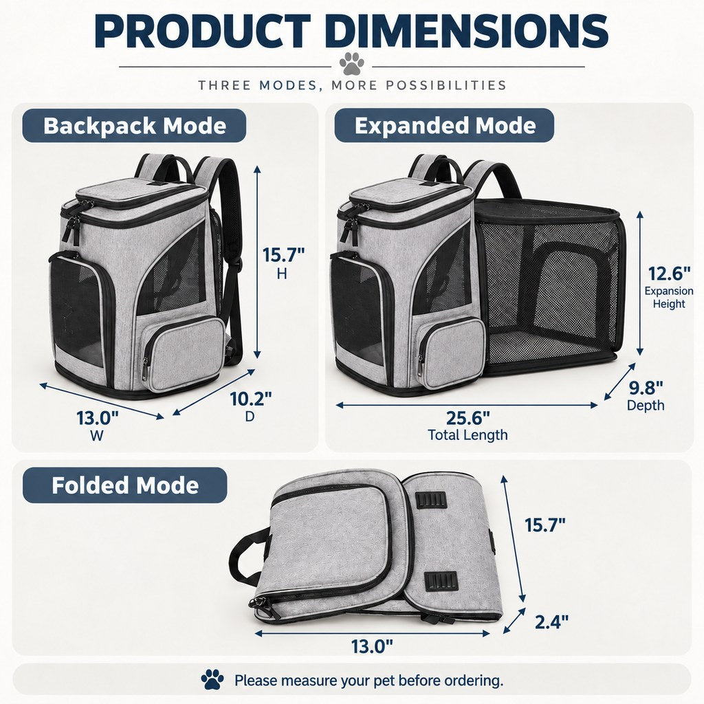 Ortekor Expandable Pet Carrier Backpack for Cats & Small Dogs - Breathable Mesh Travel Backpack with Extra Rest Space for Trips & Vet Visits