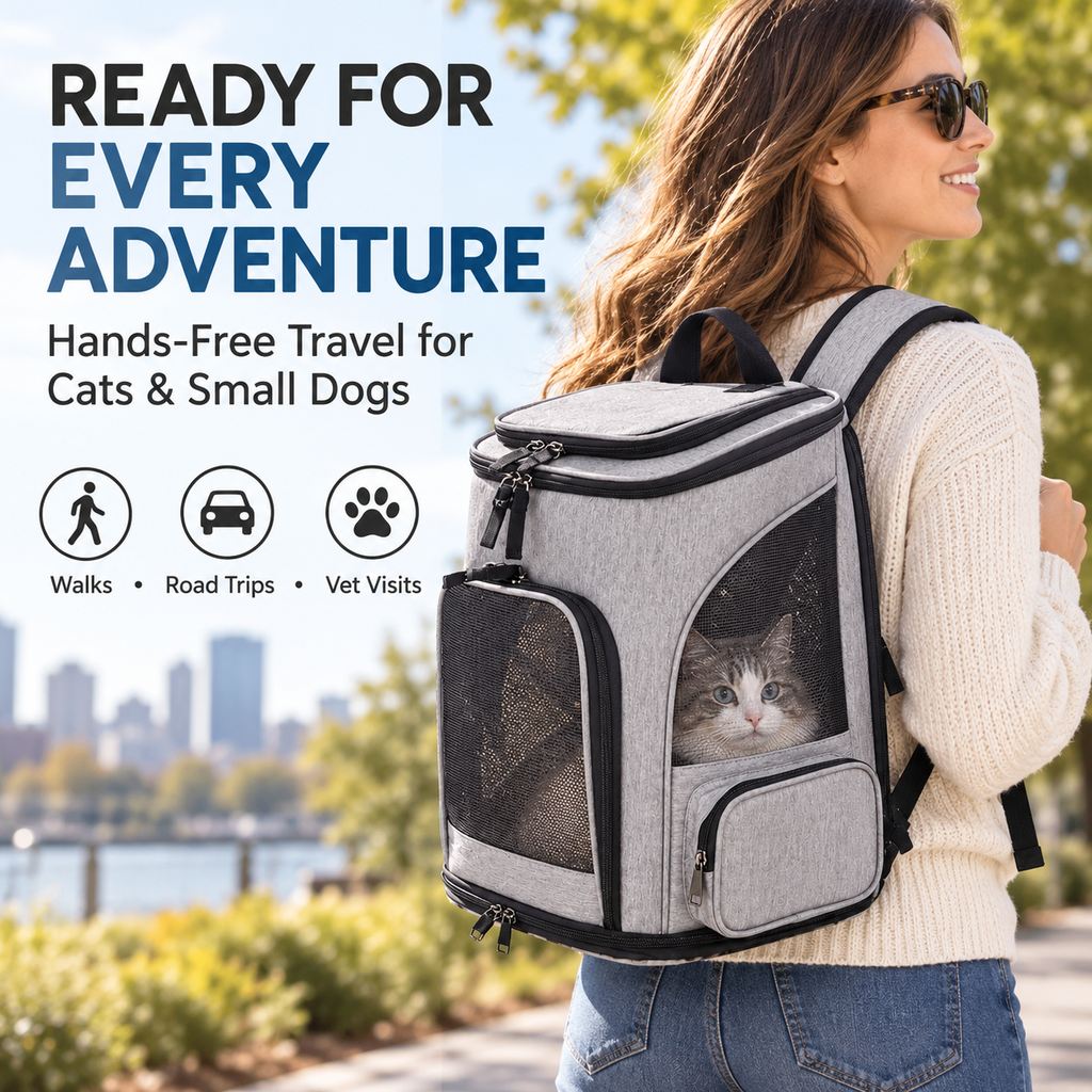 Ortekor Expandable Pet Carrier Backpack for Cats & Small Dogs - Breathable Mesh Travel Backpack with Extra Rest Space for Trips & Vet Visits
