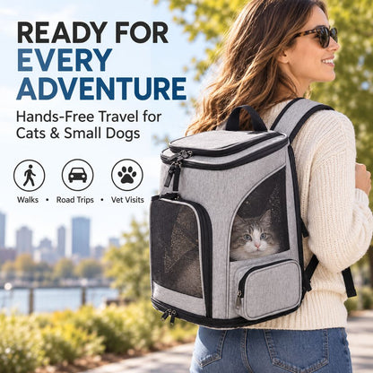 Ortekor Expandable Pet Carrier Backpack for Cats & Small Dogs - Breathable Mesh Travel Backpack with Extra Rest Space for Trips & Vet Visits