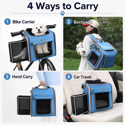 Ortekor 4-in-1 Expandable Bike Pet Carrier Backpack for Cats &Small Dogs - Hands-Free Rides, Car Travel & Vet Trips with Extra Breathing Room