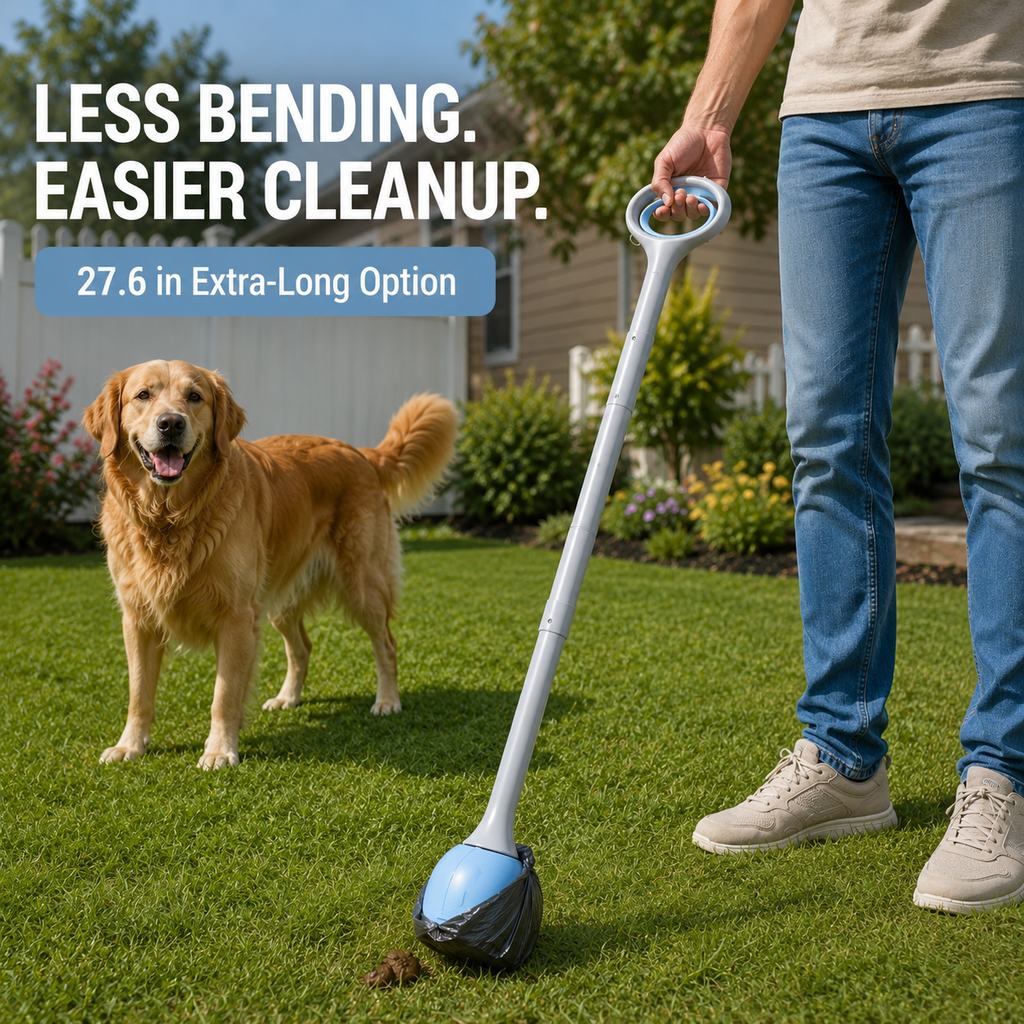 Ortekor Dog Pooper Scooper for Walks & Yard Cleanup - Bag-Lined Claw with 3 Handle Lengths for Less-Contact Pickup