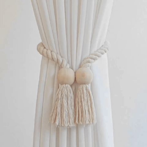 Woven Bead Curtain Tiebacks - Handcrafted Cotton, Rustic Charm
