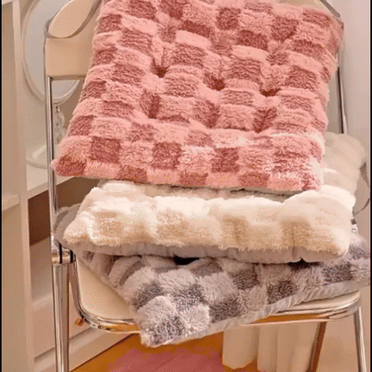 Fiora Cushion - Plush Fur, Checkered Design