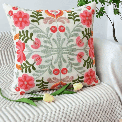 Elysia Floral Cushion Cover - Embroidered Microfiber, Indoor Outdoor Use