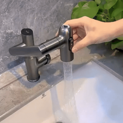 Rotating Sink Tap with Digital Temp Readout – 12-Inch Adjustable Spout, Full Swivel for Double Basins & Oversized Cookware