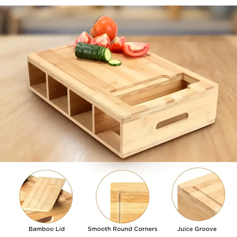Bamboo Chopping Board with Slide-Out Prep Trays & 4-Piece Grater Set – All-in-One Food Prep Station for Home Kitchens