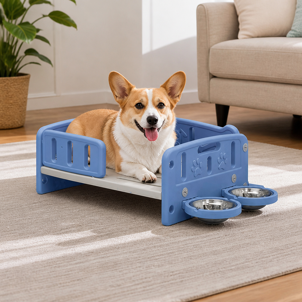 Ortekor Orthopedic Elevated Entry & Calming Plush Pet Sofa (Includes Bowl)