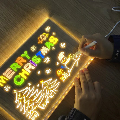 Illuminated Message Board for Kids Art & Family Notes with Erasable Neon Markers Reusable Light-Up Drawing Surface Desktop Nightstand Home O