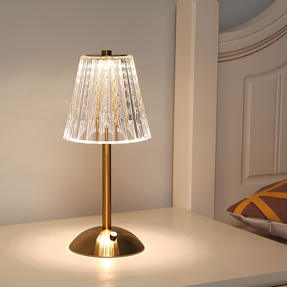 Cordless Crystal Table Lamp with Touch Dimming Control – Rechargeable LED Bedside Light with Gold Aluminum Base for Bedroom, Living Room &