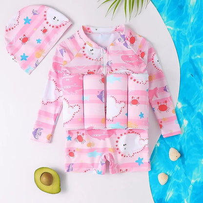 Kids Buoyancy Swimsuit with Removable Floats – Learn to Swim with UV Protection & Full Mobility