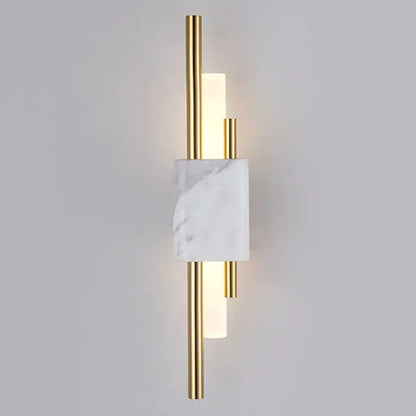 Modern Linear Wall Sconce with Marble Accents – Metal Construction, Warm LED Lighting for Bedroom & Living Room