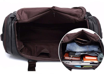 Faux Leather Weekend Duffel Bag with Shoulder Strap for Travel & Gym