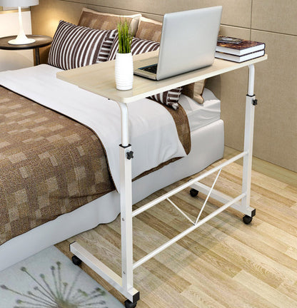 Rolling Laptop Desk with Adjustable Height 27.5-34.5 Inches Steel Frame Wood Top Mobile Workstation for Bedroom Sofa Home Office Compact Com