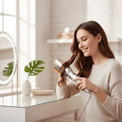 Heated Ceramic Barrel Hair Styler with Auto-Rotate Brush & 3 Temperature Settings for Volume and Curls