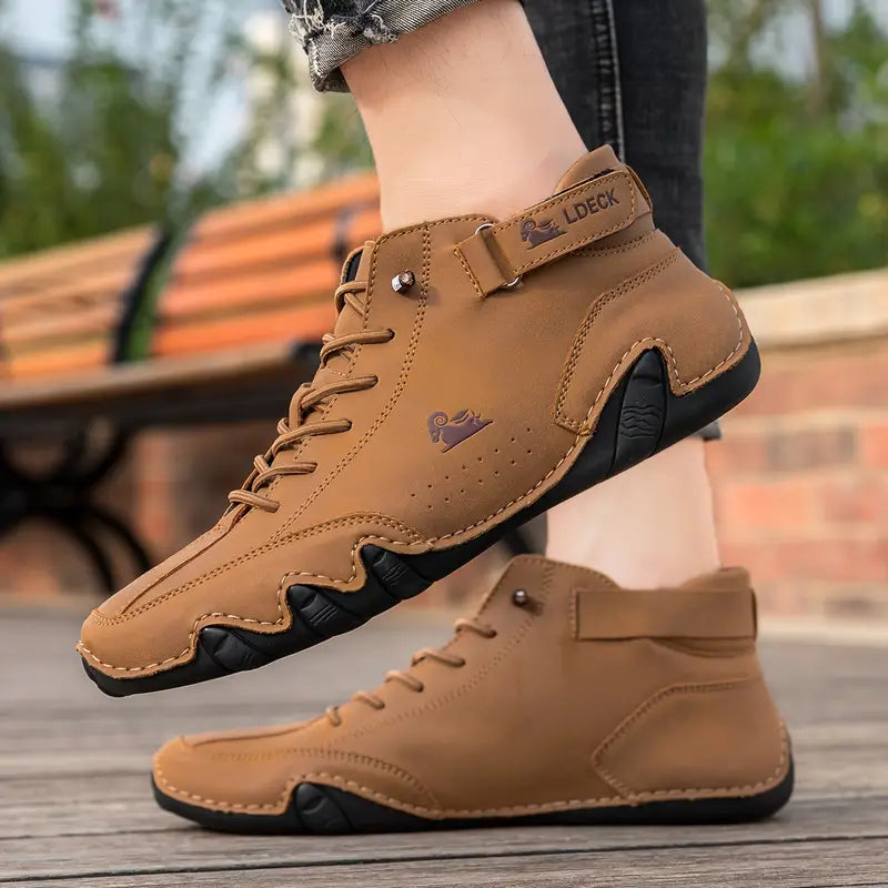 Men's Waterproof High-Top Sneakers with Elastic Slip-On Design - Durable Rubber Sole Boots for Street Style & All-Weather Wear