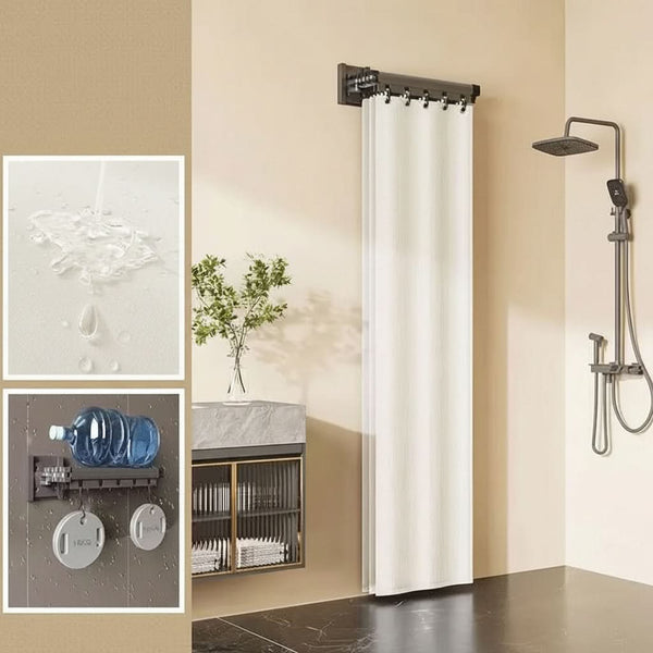 Foldable Shower Curtain Rod Divider Set