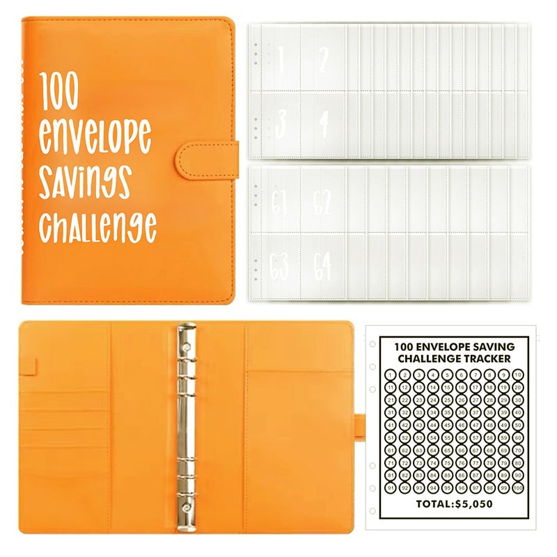 100-Envelope Money Saving Binder with Cash Envelopes for Budget Tracking & Financial Goals | PU Leather Organizer for Home Finance