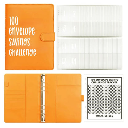 100-Envelope Money Saving Binder with Cash Envelopes for Budget Tracking & Financial Goals | PU Leather Organizer for Home Finance