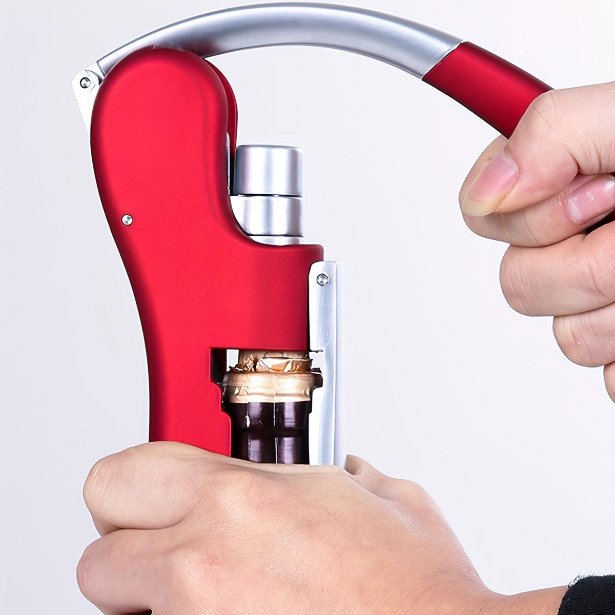 Lever-Action Wine Opener Metal & Plastic 5.5 x 3 Inch Ergonomic Handle Bar Tool for Red & White Bottles Home Dining Restaurant Hospitality