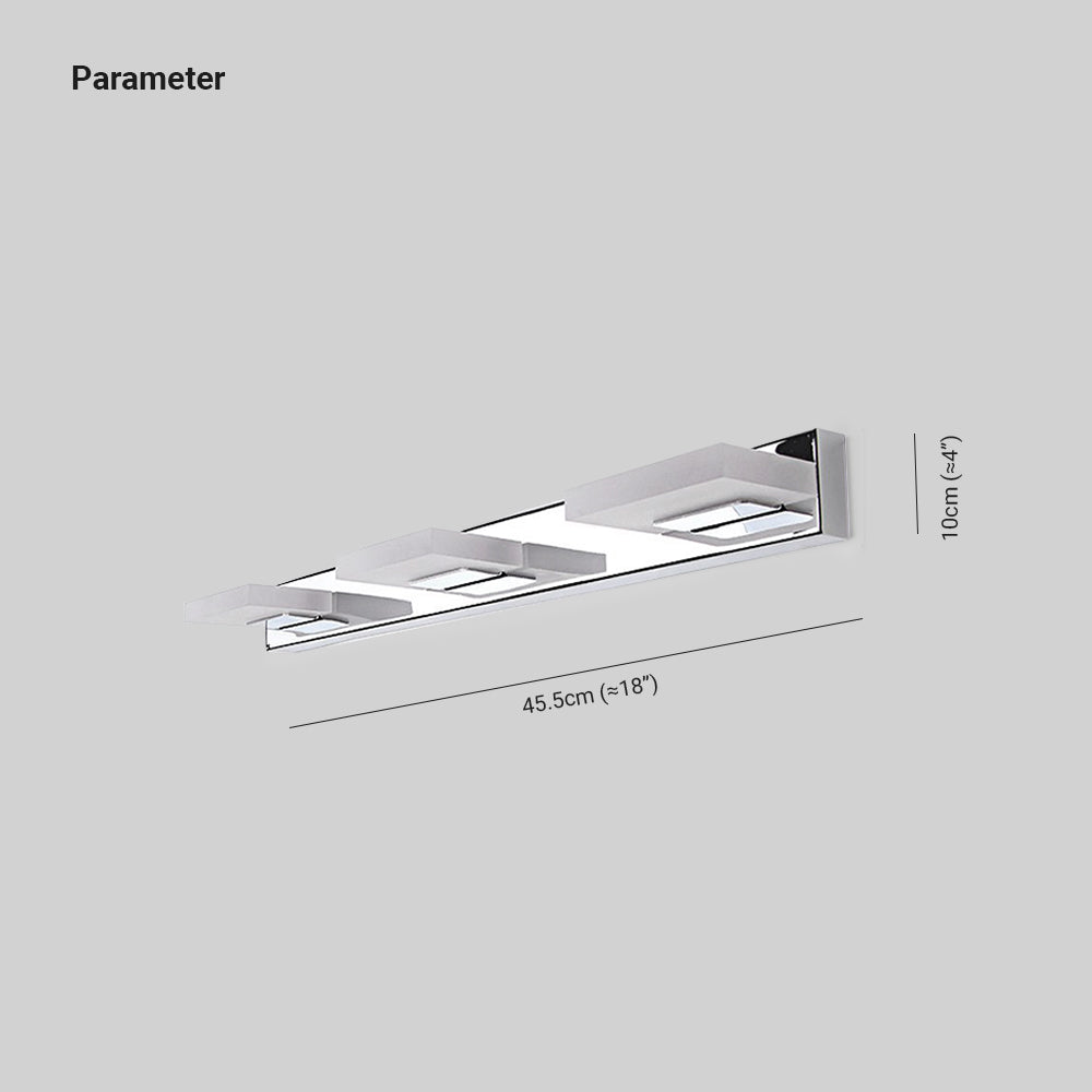 Modern Square LED Vanity Light Wall Sconce – Metal & Acrylic, Silver Finish, Rotatable Bulb for Bathroom Mirror Lighting