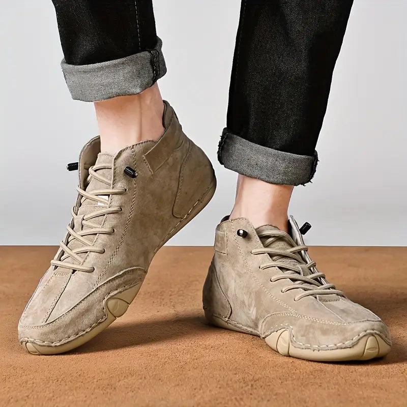 Men's Waterproof High-Top Sneakers with Elastic Slip-On Design - Durable Rubber Sole Boots for Street Style & All-Weather Wear